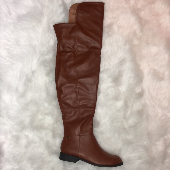 Cognac Thigh High Riding Boots - Picture 2 of 4